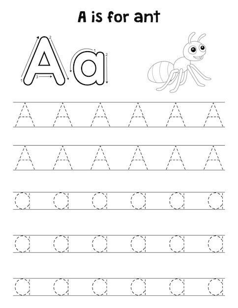 Formiga animal rastreamento letra abc coloração página a