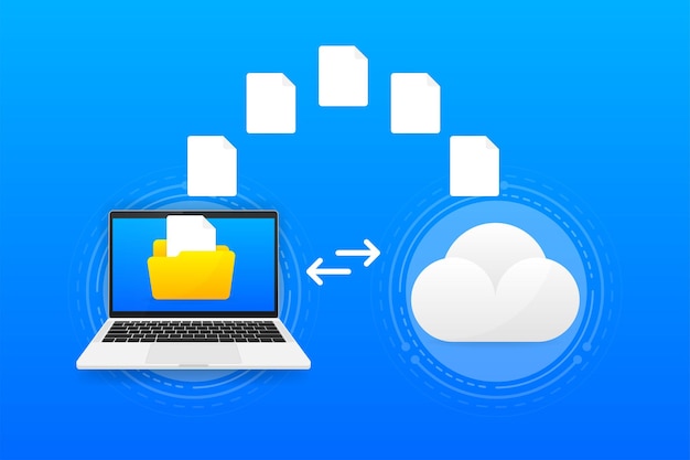 Vetor formulário criptografado de transferência de arquivos. conceito para conexão remota entre duas pastas e nuvem. baseado no conceito de nuvem. ilustração vetorial.