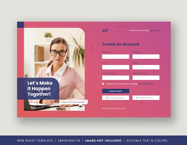 Formulário de inscrição no site ou design de formulário de registro na Web Design de sobreposição do site