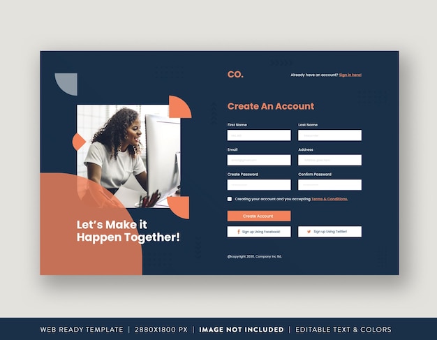 Formulário de inscrição no site ou design de formulário de registro na Web Design de sobreposição do site