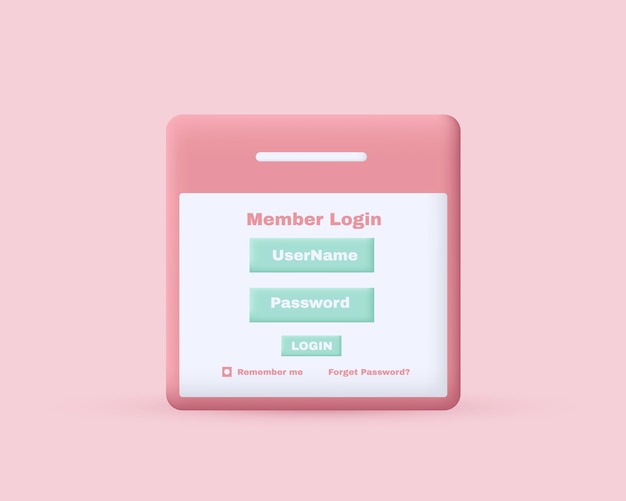 Vetor formulário de login de membro 3d em id plástico isolado em