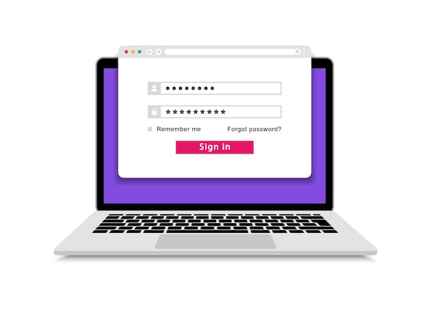 Formulário de login na tela do laptop laptop com página de login e senha