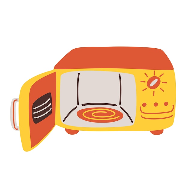 Vetor forno micro-ondas com porta aberta. máquina elétrica. utensílios de cozinha, equipamentos. ilustração de desenho vetorial no fundo branco