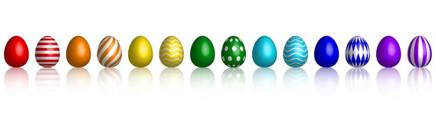 Forro de ovos de Páscoa com cores e padrões diferentes Ilustração vetorial isolada tridimensional colorida arco-íris no fundo branco