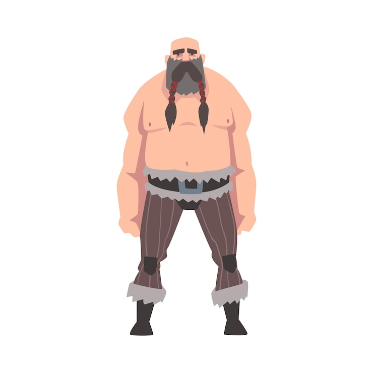 Vetor forte personagem guerreiro masculino viking musculoso com ilustração vetorial de peito nu