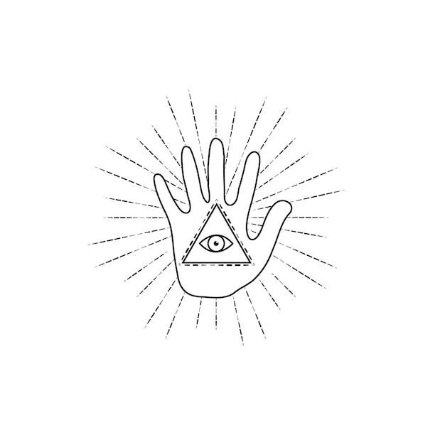 Fortune teller hand com olho que tudo vê. ilustração vetorial