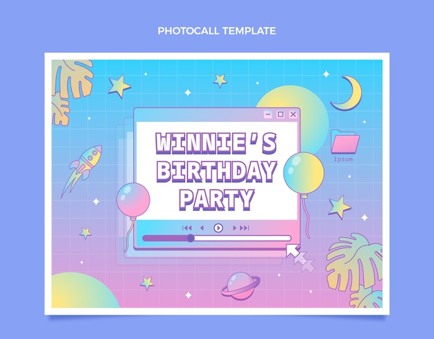 Vetor foto de aniversário de gradiente retro vaporwave