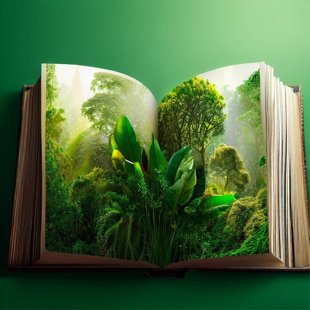 Vetor fotografe uma natureza revelando em um livro aberto