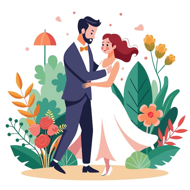 Fotografia do dia do casamento da noiva e do noivo conceito de ilustração vetorial