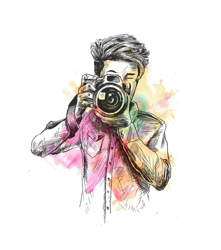 Vetor fotógrafo masculino com câmera