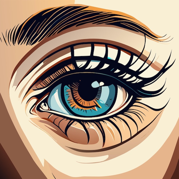 Fotos aproximadas de olhos e sobrancelhas desenhadas à mão com ícone de adesivo de desenho animado ilustração isolada