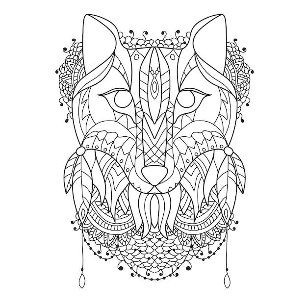 Fox pattern style zentangl- desenho vetorial para tatuagem -colorir