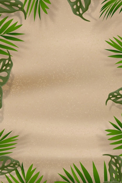 Frame de folhas tropicais em fundo bege