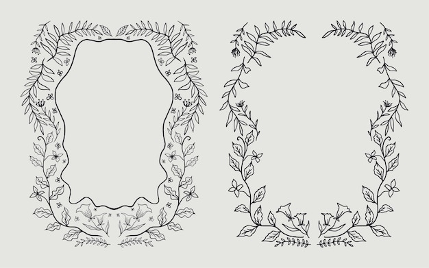 Frame floral set de borda desenhado à mão com flores flores ramo elemento para cartões de casamento convite