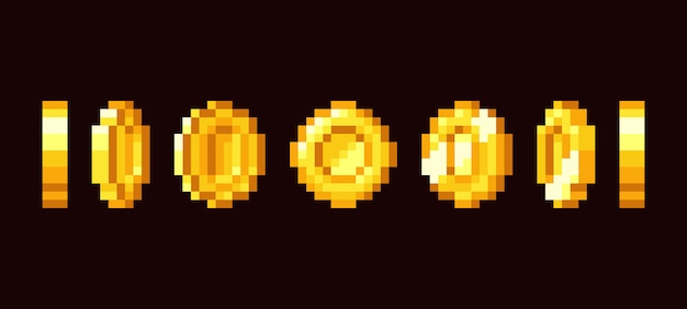 Frames da animação da moeda de ouro para o jogo video retro do bit.