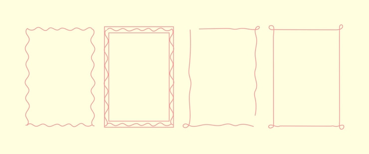 Vetor frames desenhados à mão com linhas onduladas e arco minimalista arte de linhas simples retro da moda