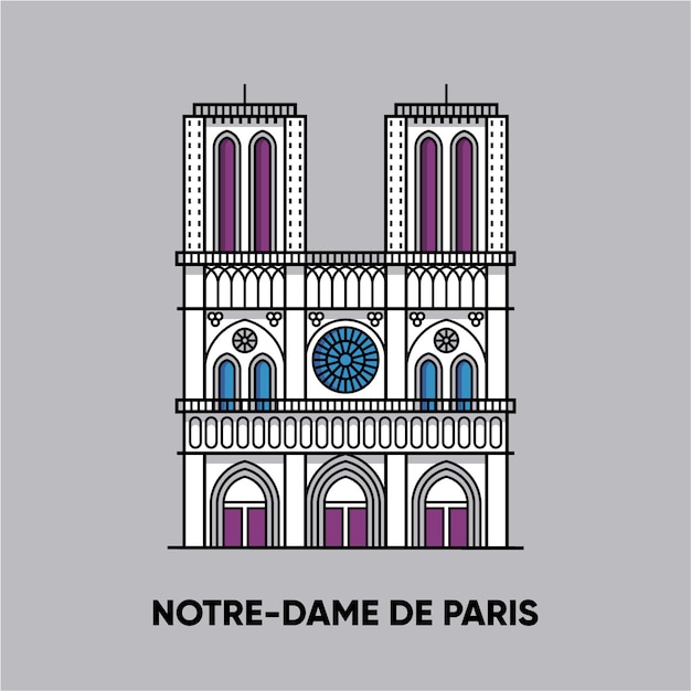 França, notre-dame de paris, viajar ilustração, ícone plana