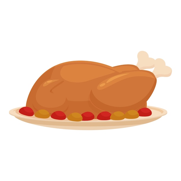 Frango assado de desenho animado com vegetais no prato