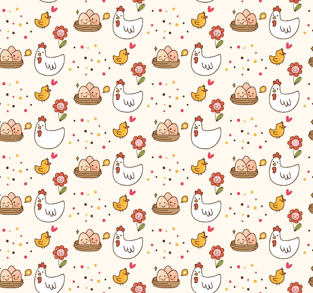 Frango e ovo kawaii fundo