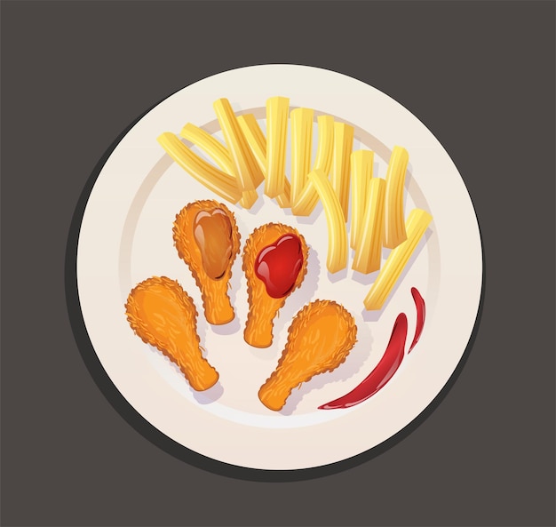 frango frito e batatas fritas no prato