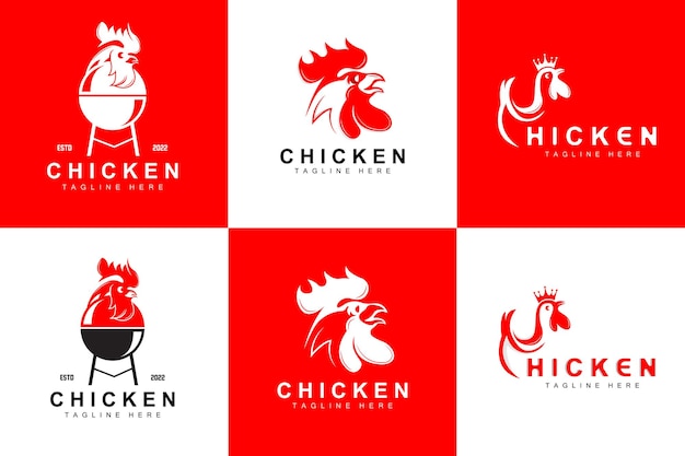 Frango grelhado churrasco logo design frango cabeça vetorial marca da empresa