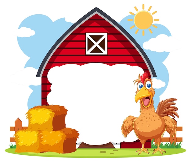 Vetor frango na fazenda com barn banner