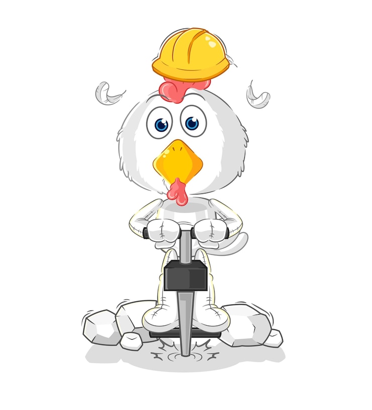 Vetor frango perfura o vetor de personagem de desenho animado no chão
