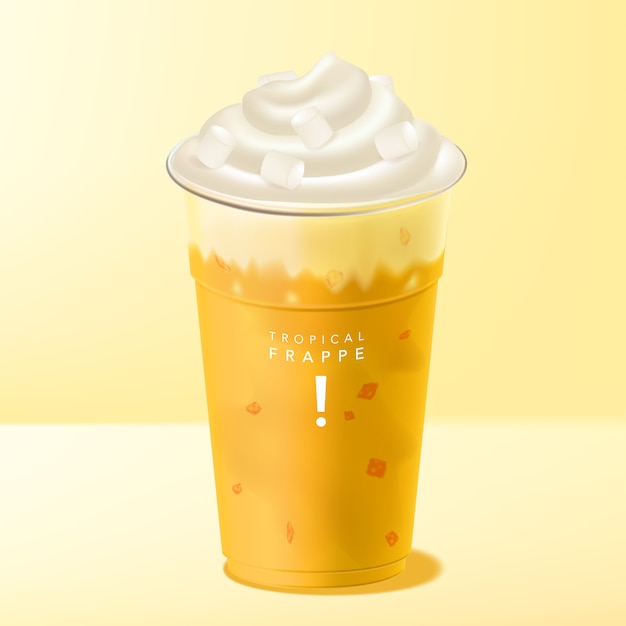 Vetor frappe de manga ou bebida de smoothie com sorvete e cobertura de marshmallow