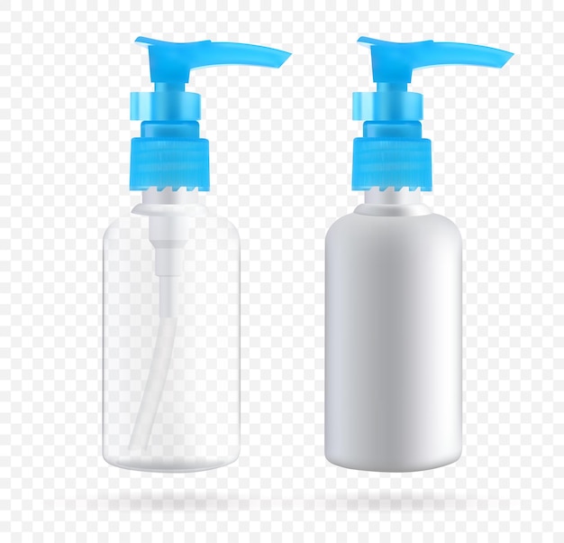 Frasco cosmético com dispensador de sabonete e cosméticos maquete de embalagens para líquidos vector 3d il