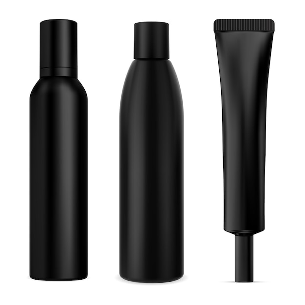 Frasco cosmético preto em branco conjunto de pacotes de produtos cosméticos de design de frasco de spray de loção de xampu