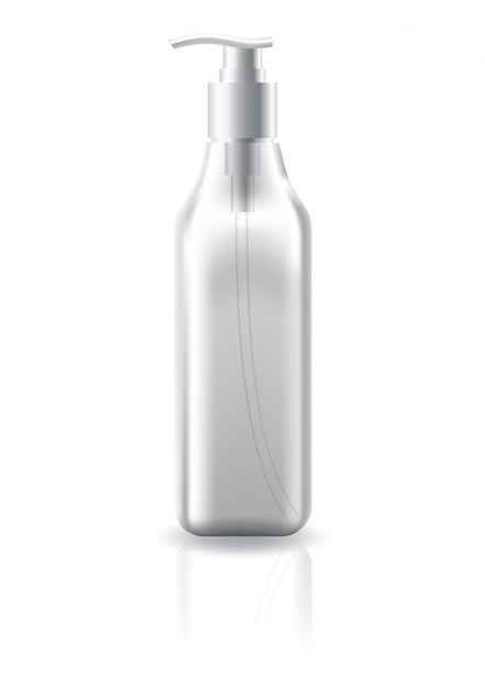 Vetor frasco cosmético quadrado claro em branco com cabeça de bomba preta para modelo de maquete de produtos de beleza.