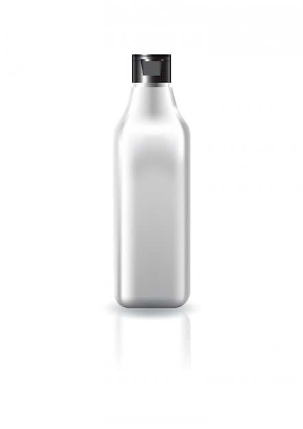 Frasco cosmético quadrado claro em branco com tampa preta para o modelo de maquete de produtos de beleza.