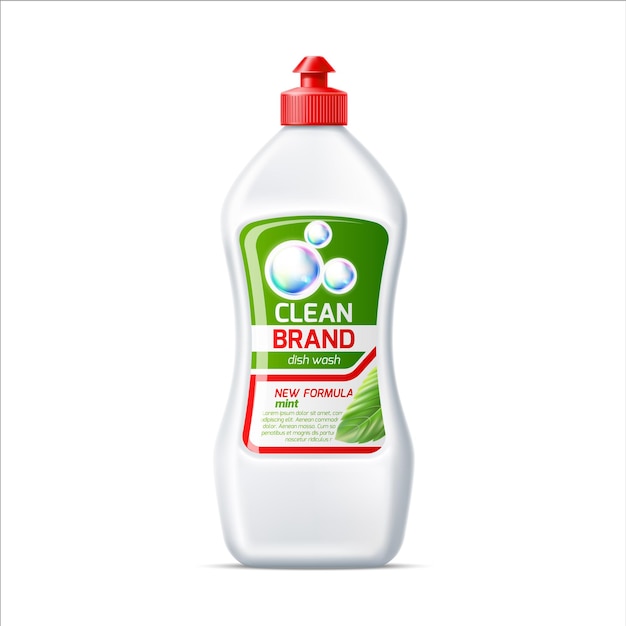 Vetor frasco de detergente para lava-louças de marca realista