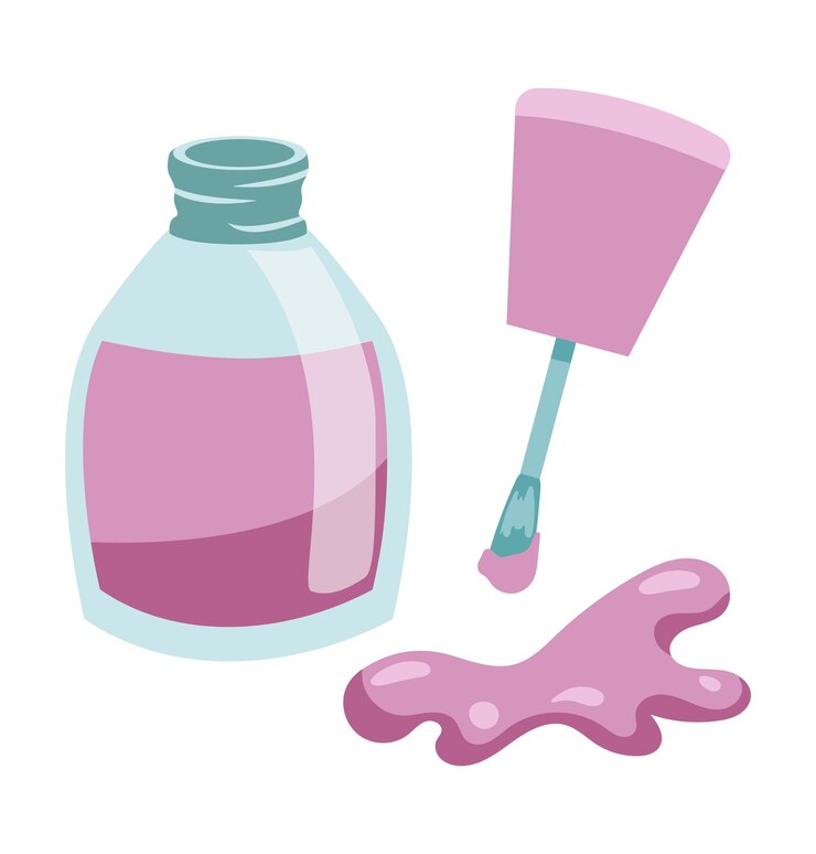 Vetor frasco de esmalte lilás com respingo de verniz isolado no fundo branco em estilo simples