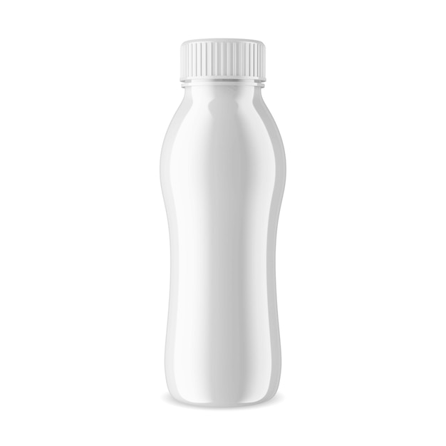 Frasco de iogurte plástico isolado vector em branco. Recipiente de bebida esportiva, bebida alimentar líquida