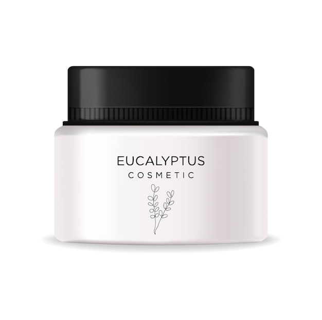 Frasco de loção de cosméticos. Cosmético de garrafa de vidro. Loção creme realista. Soro líquido de eucalipto