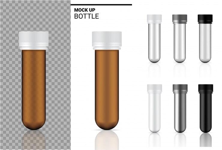 Frasco de medicamento Mock-se embalagem realista. para produtos alimentares e cuidados de saúde em fundo branco.
