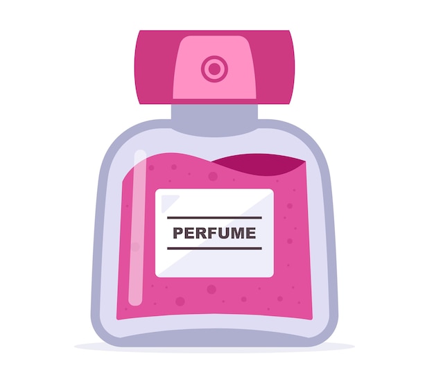 Vetor frasco de perfume rosa sobre um fundo branco. ilustração plana