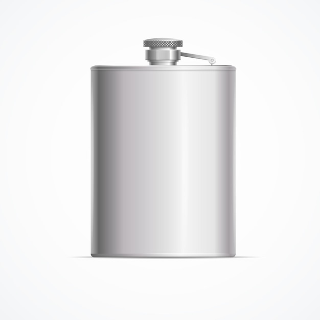 Frasco de quadril de metal 3d detalhado realista para ilustração vetorial de bebida alcoólica de recipiente pessoal brilhante hipflask