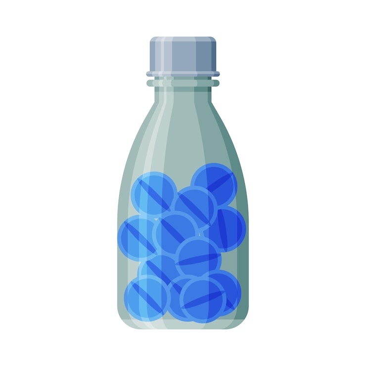 Vetor frasco de remédio com comprimidos farmacêutica farmácia receita médica frasco estilo plano ilustração vetorial