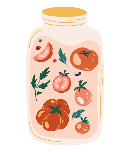 Frasco de tomate em conserva Picles de tomate em frasco Vegetais fermentados Produto orgânico