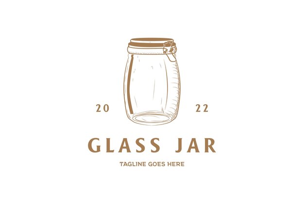 Frasco de vidro hermético de armazenamento de pedreiro vintage desenhado à mão rótulo clássico design de logotipo vetor