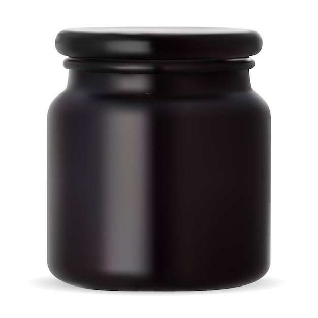 Frasco de vidro preto. Frasco de cera de embalagem de creme de beleza