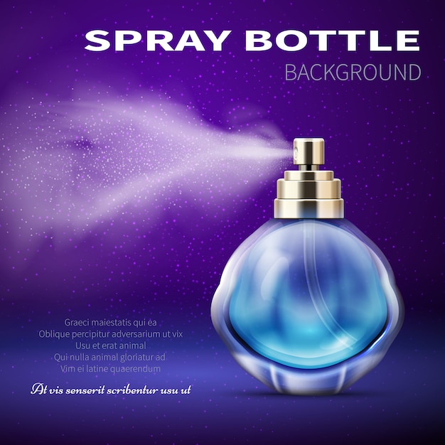 Vetor frasco desodorante com névoa de spray de água translúcida. produto promocional vector fundo. fragrância