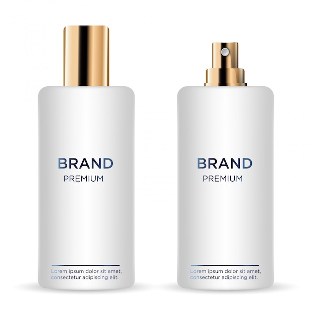 Frasco plástico redondo branco e dourado com dispensador