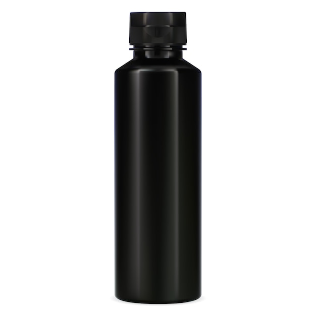 Frasco preto. embalagem plástica para shampoo. recipiente cosmético elegante para produtos de banho.