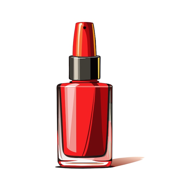 Vetor frasco redondo de esmalte de unhas vermelho brilhante com tampa preta