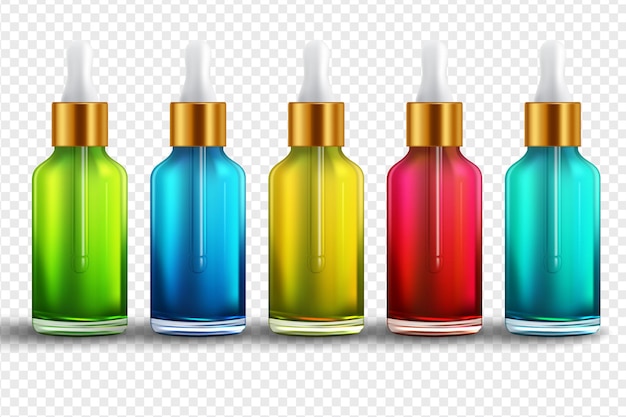 Vetor frascos conjuntos realistas para óleos essenciais e cosméticos