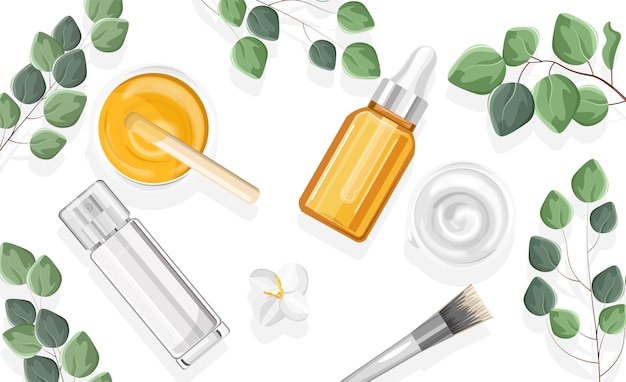 Vetor frascos de spray de produtos cosméticos naturais