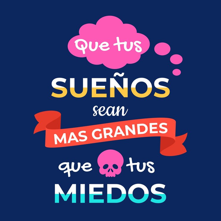 Vetor frase motivacional em espanhol deixe seus sonhos serem maiores que seus medos